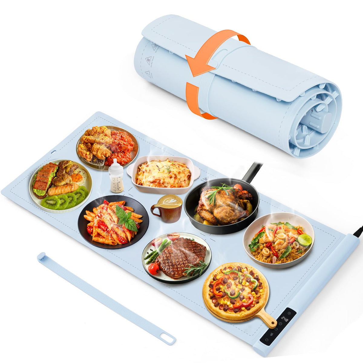 BOMOVA warming mat top view showing large surface for multiple dishes