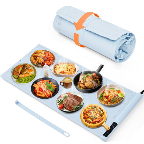 BOMOVA warming mat top view showing large surface for multiple dishes