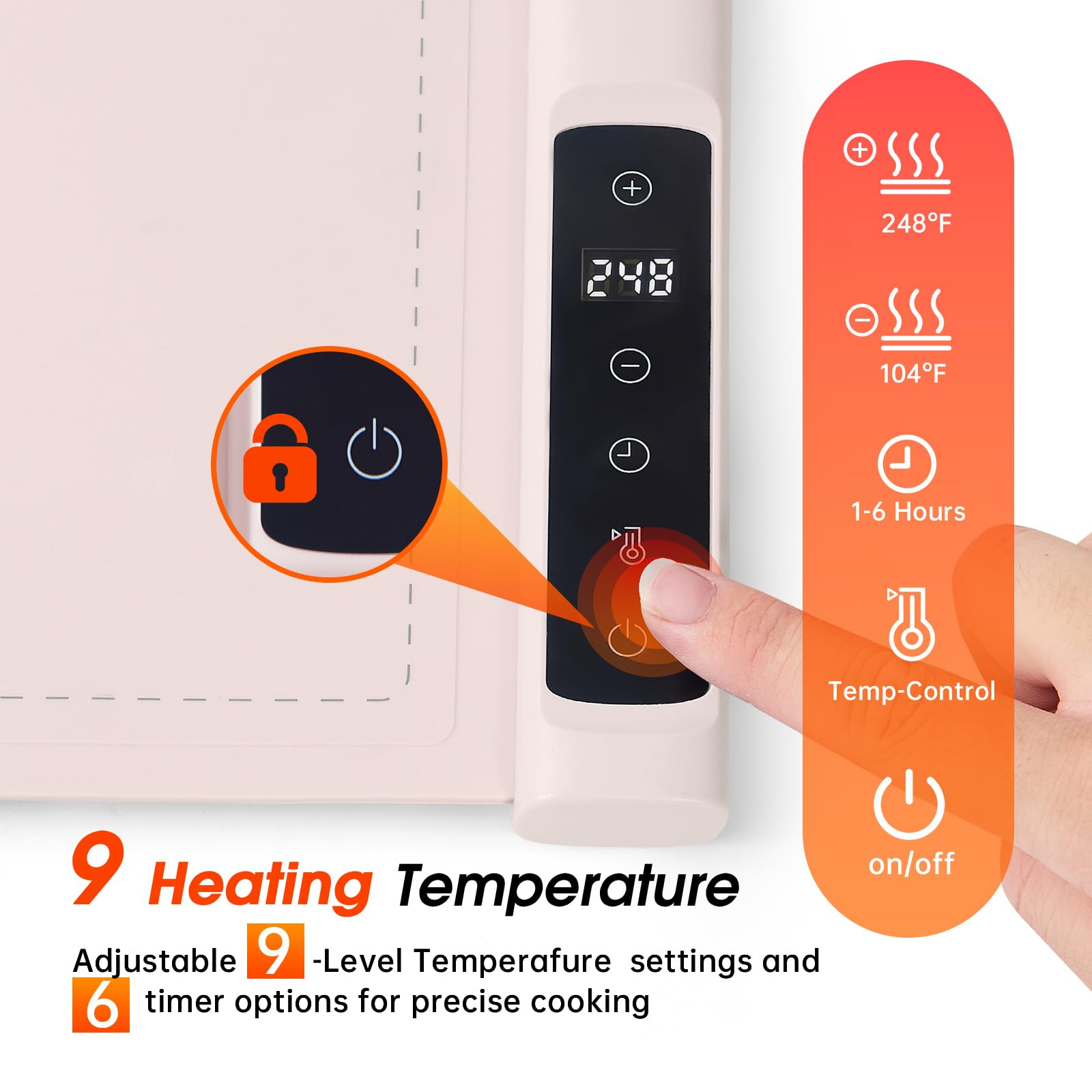 Bomova warming mat 6h timer display helps plan serving without monitoring