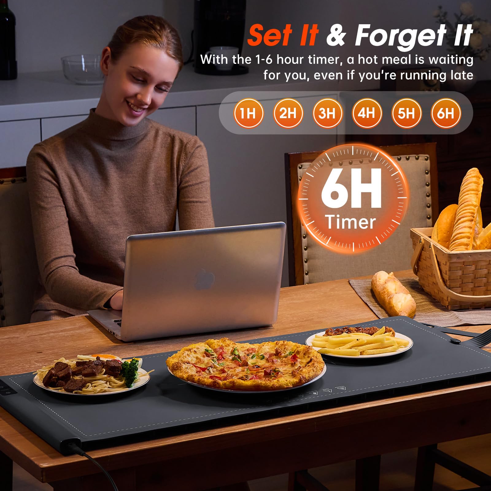 Bomova warming mat in extra-large 16x36 size supporting 6 to 9 dishes
