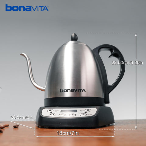 Bonavita kettle LED panel displays temperature for quick adjustments.