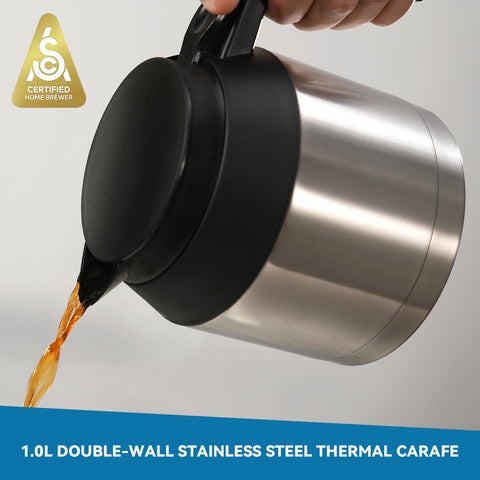 Bonavita BV1500TS pre-infusion mode blooms grounds for richer aroma.