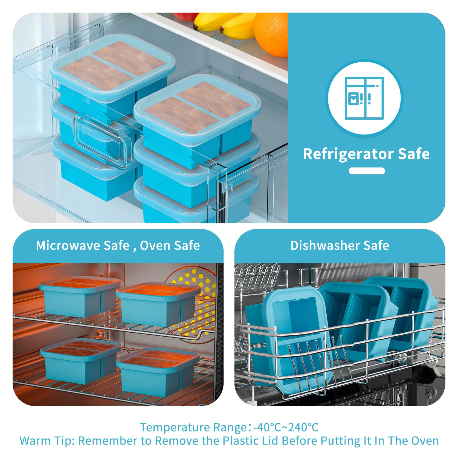 Bongpuda durable freezer tray compatible with dishwasher, fridge, freezer; remove lid before oven use.