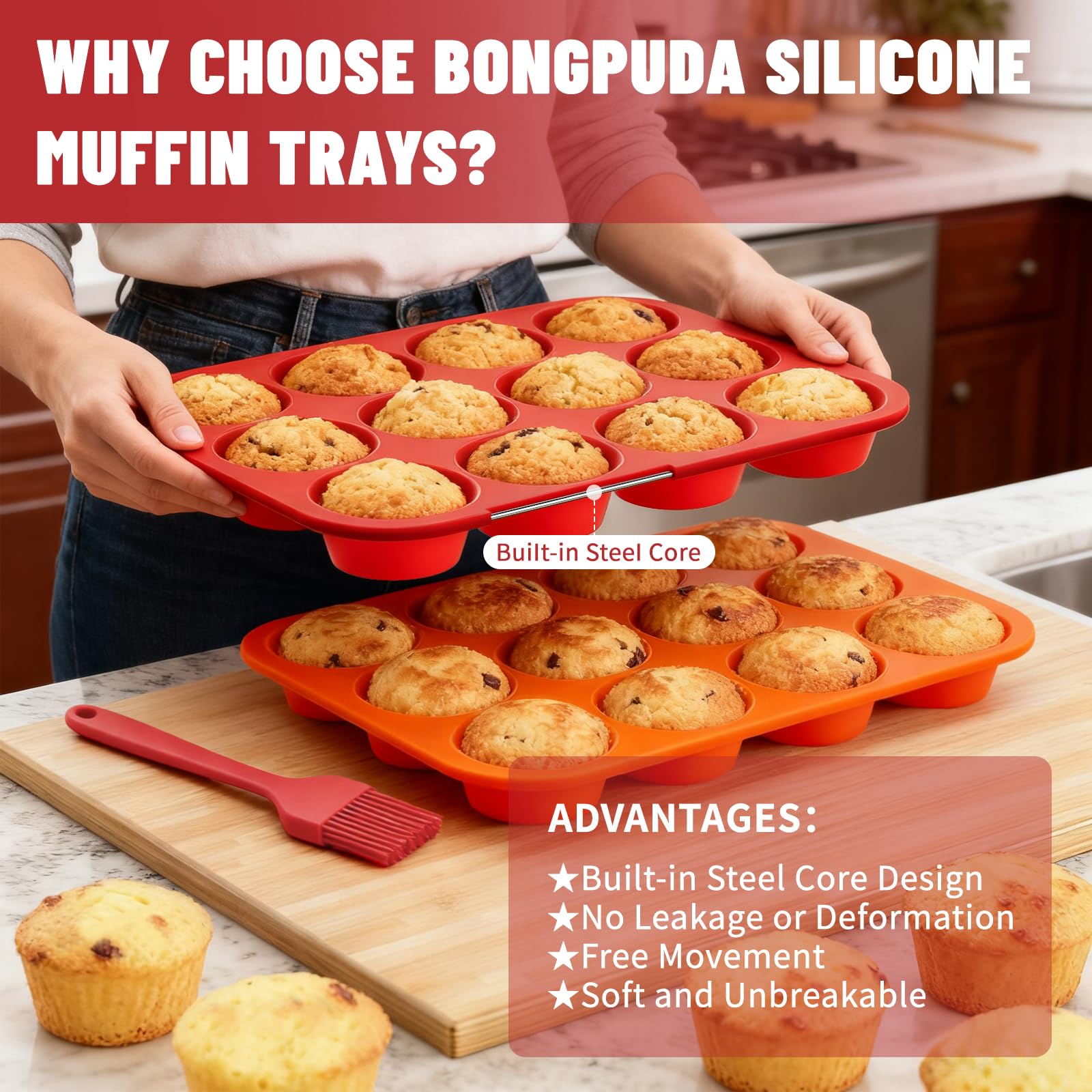 Egg bites and muffins released from Bongpuda silicone mold after baking.
