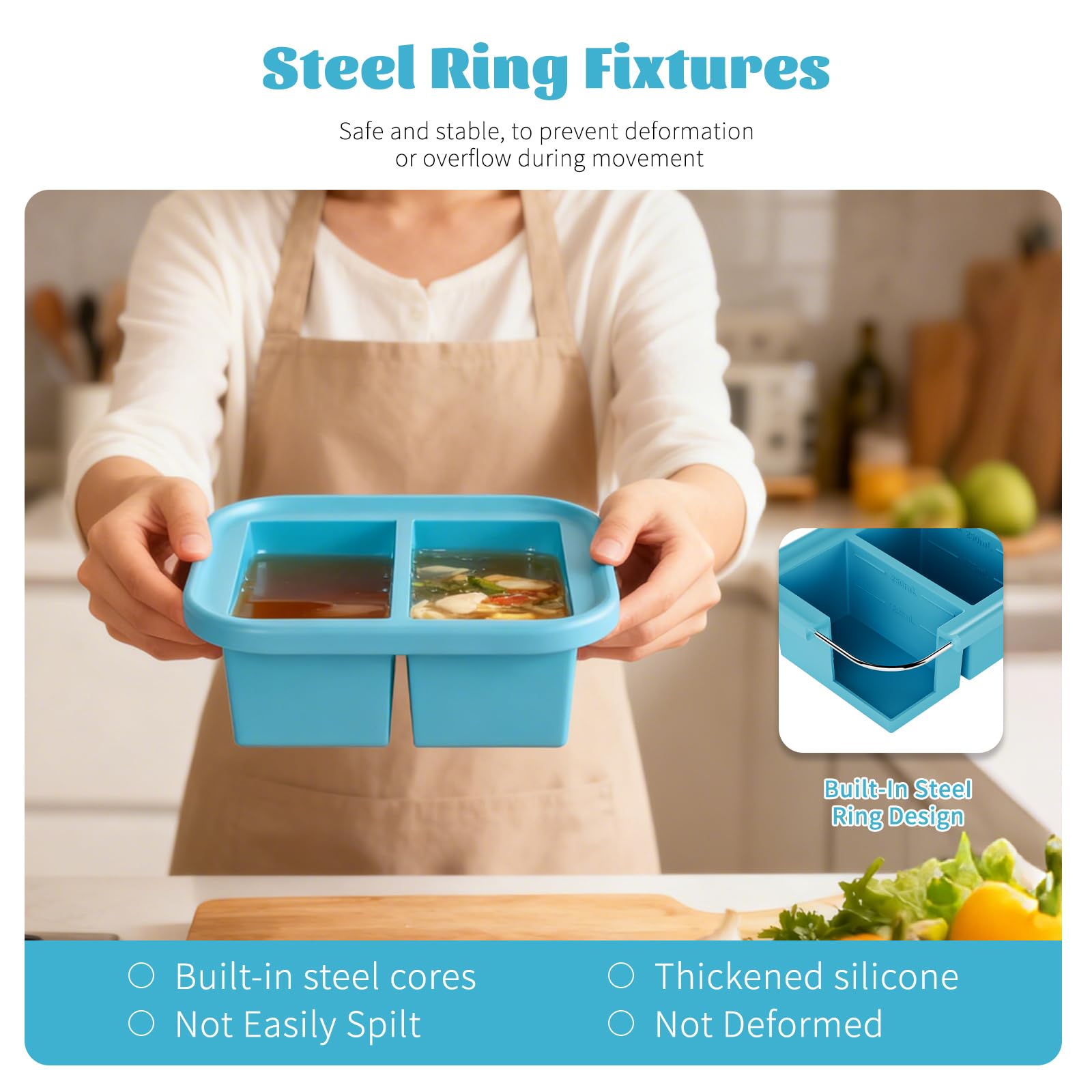 Bongpuda soup freezer tray lid seals to prevent flavor transfer.