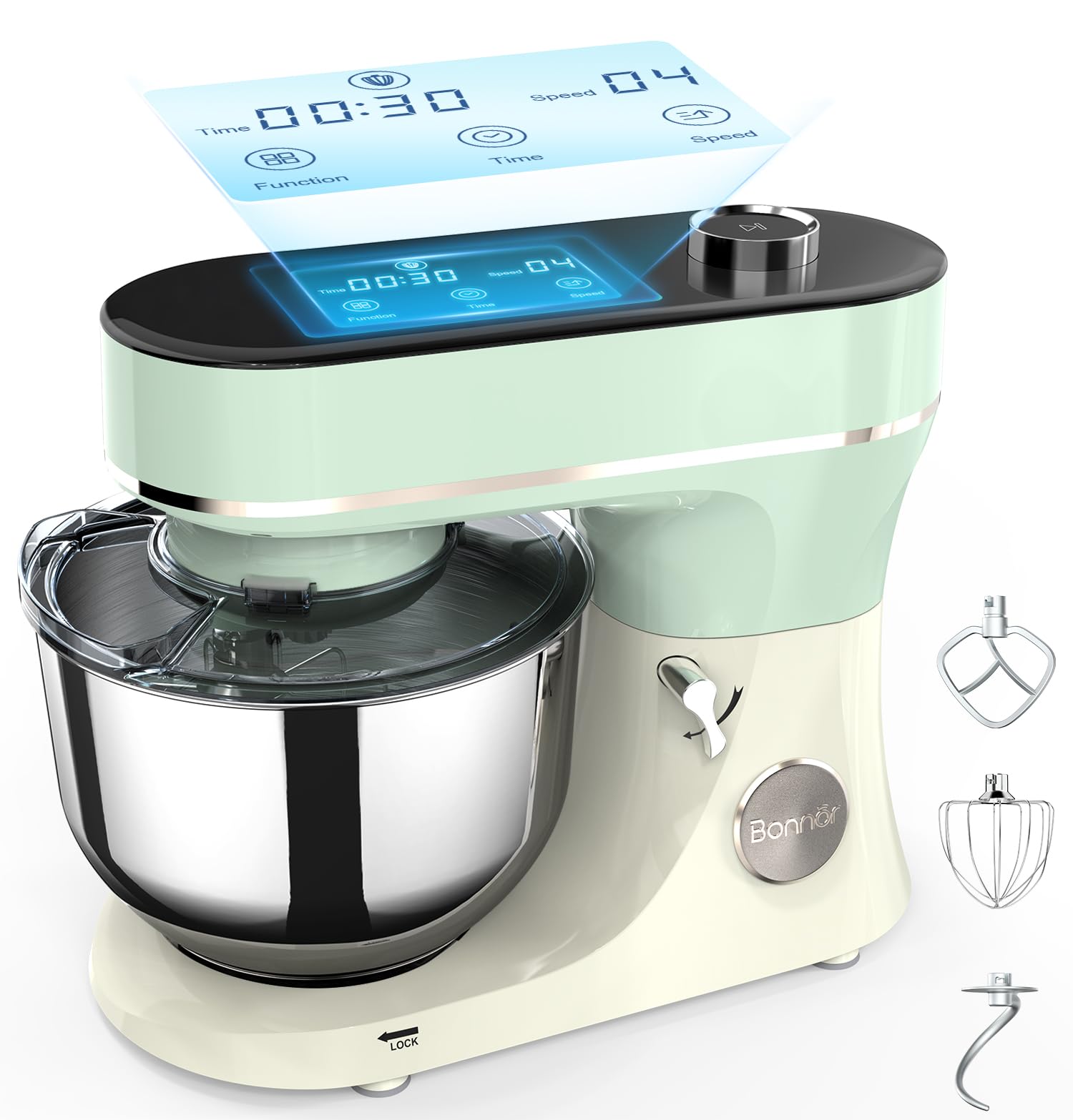 Bonnor stand mixer tilt-head green for easy access while kneading dough