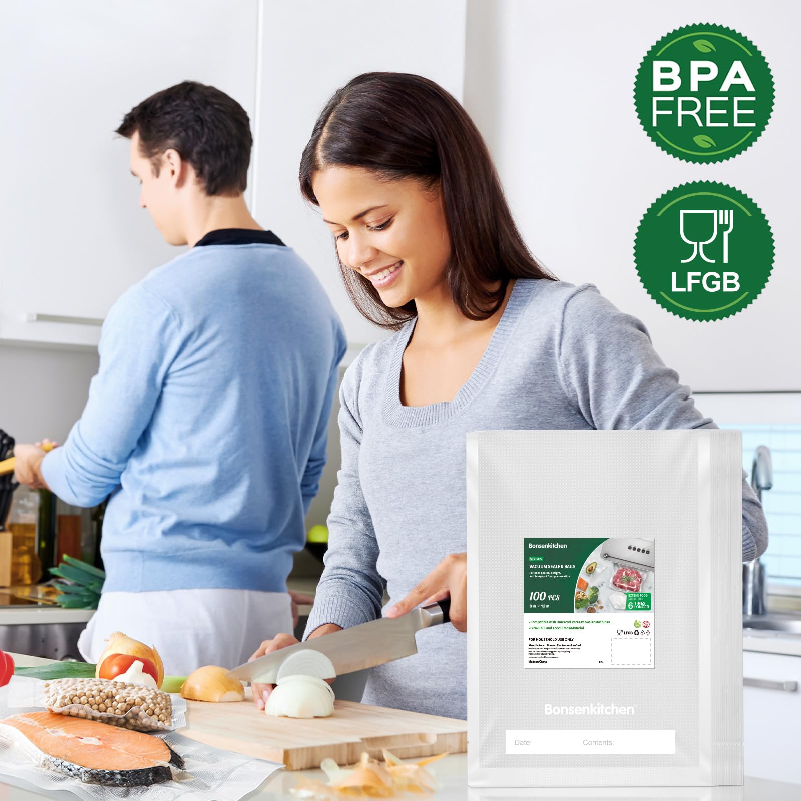 Bonsenkitchen bags with embossed texture provide airtight seals and freezer protection.