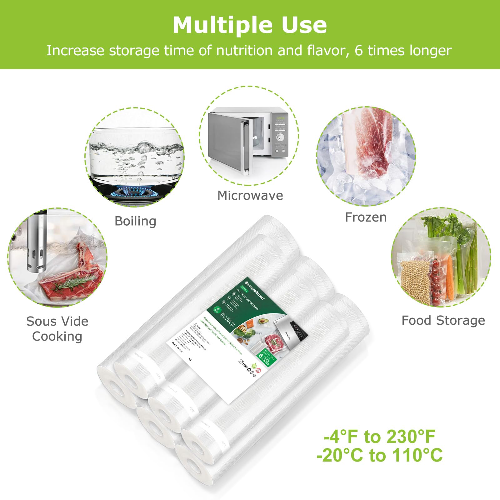 Bonsenkitchen commercial-grade bags provide deep seals to protect moisture.