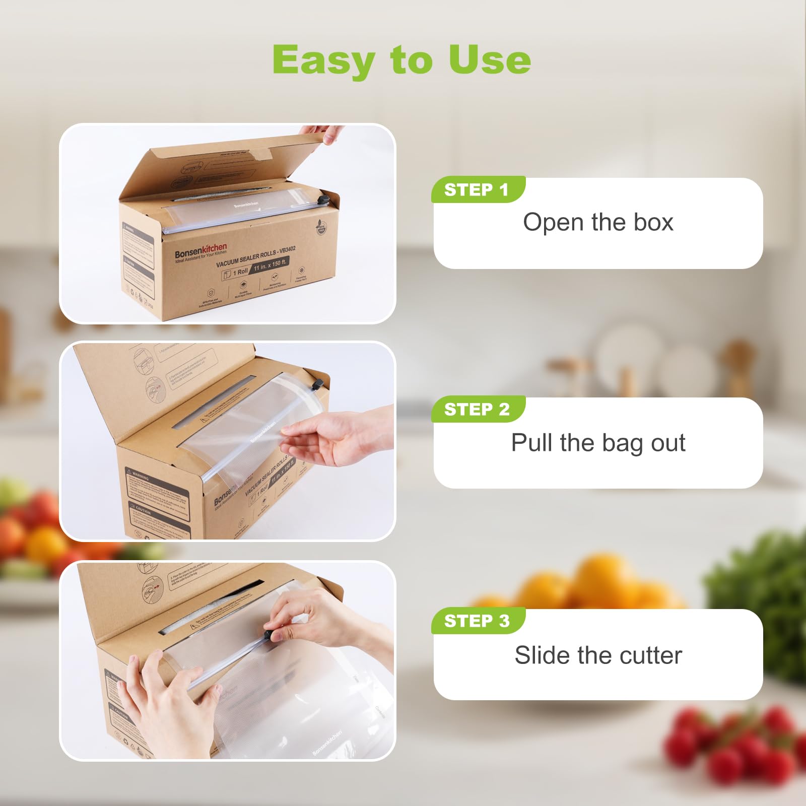 Bonsenkitchen dust-proof cutter box keeps bags clean and organized during storage.