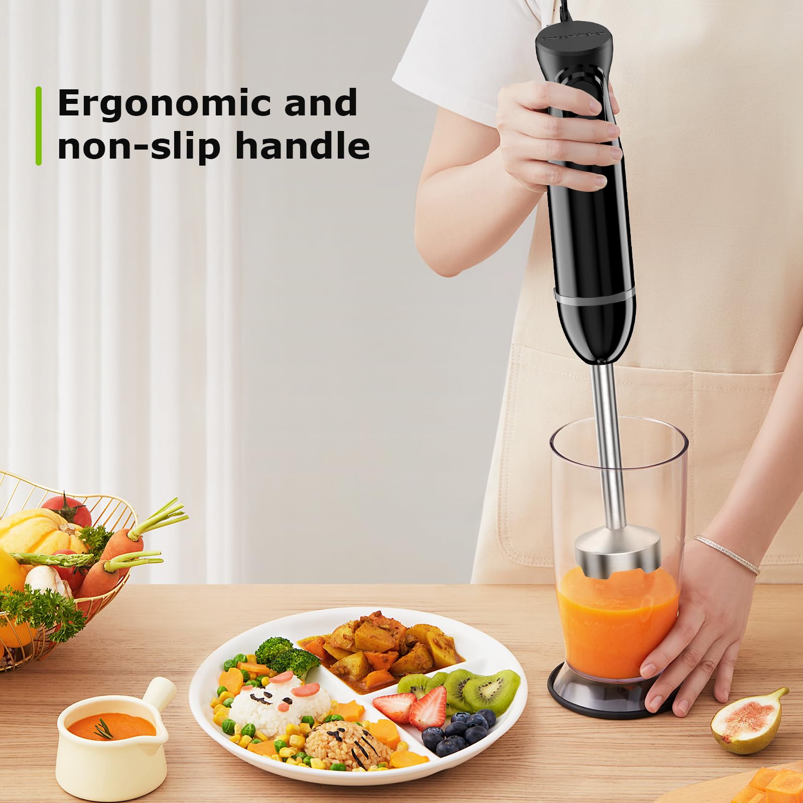 Bonsenkitchen ergonomic handle provides comfortable grip during blending tasks