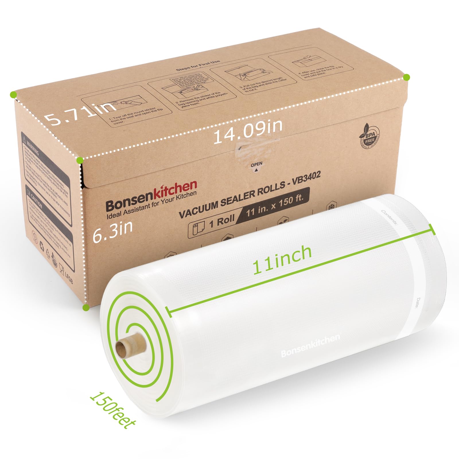 Bonsenkitchen freezer-burn prevention image shows bags protecting long-term frozen food.