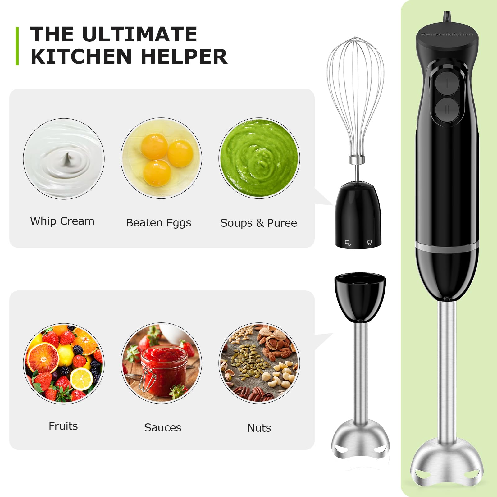 Included 24 oz beaker with Bonsenkitchen immersion blender for measured mixing.