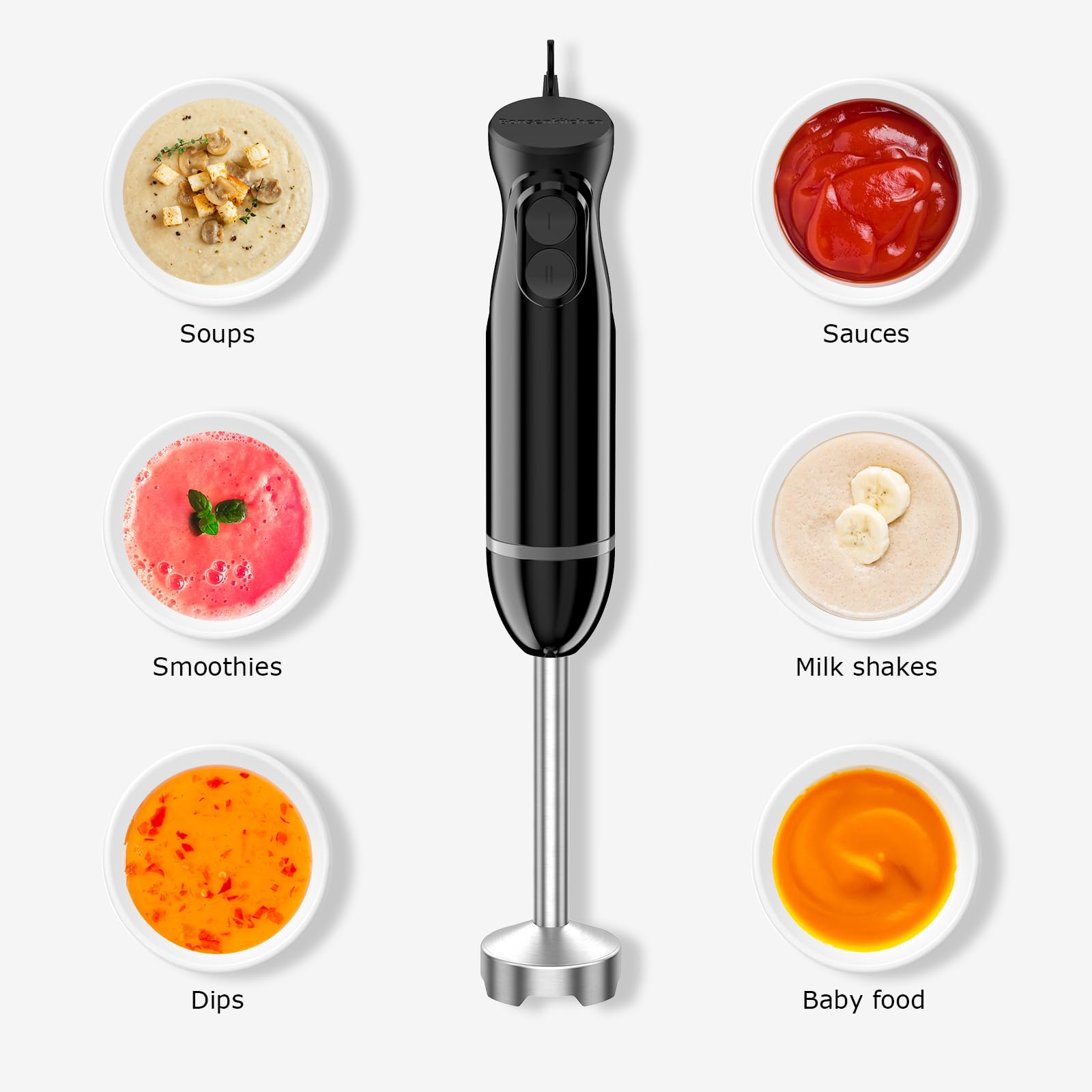 Bonsenkitchen portable stick mixer blades ready for smoothies and sauces