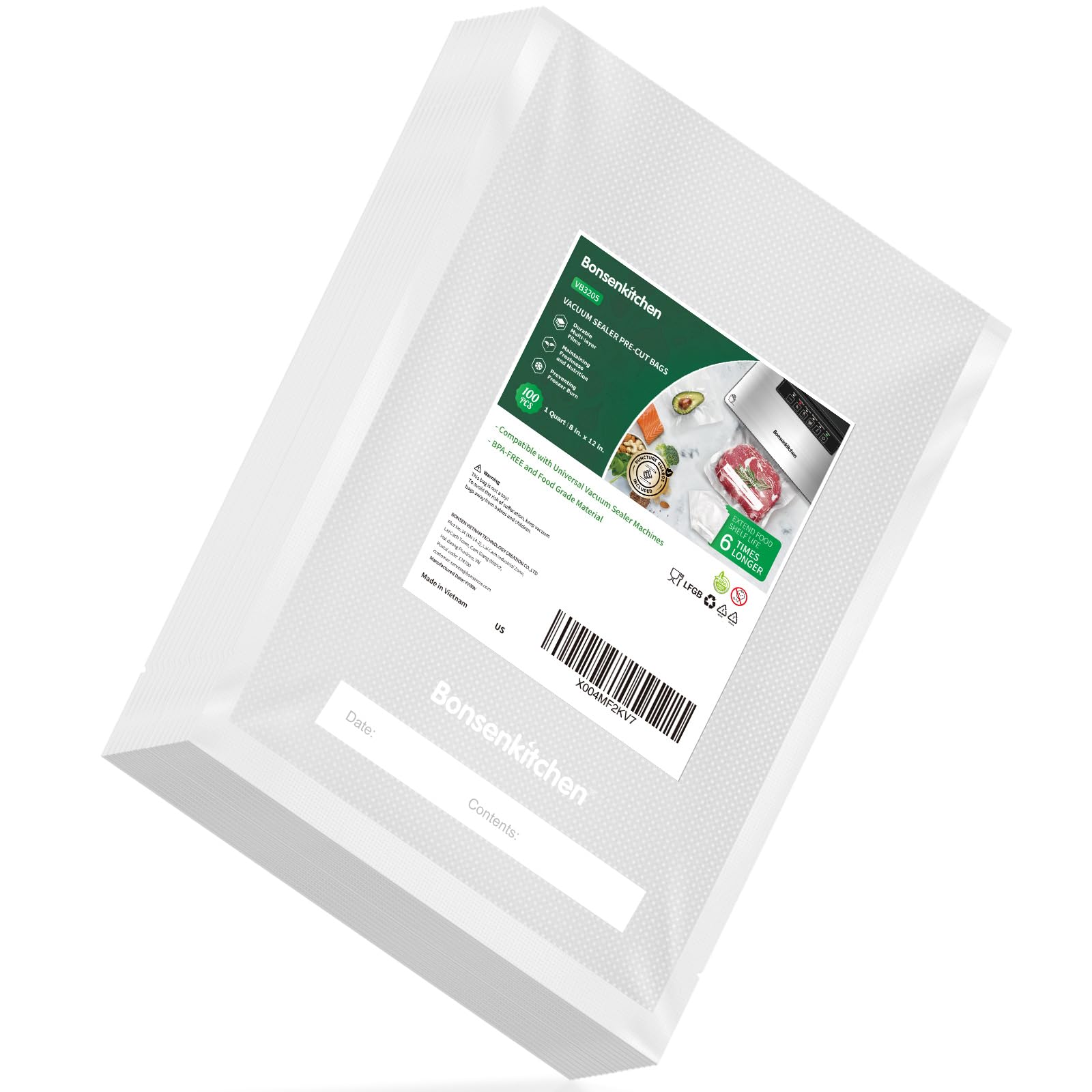 Bonsenkitchen precuts bags 8x12 with BPA-free safety for versatile food storage.