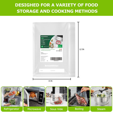 Bonsenkitchen sous vide-friendly bags support precise cooking up to 195°F.