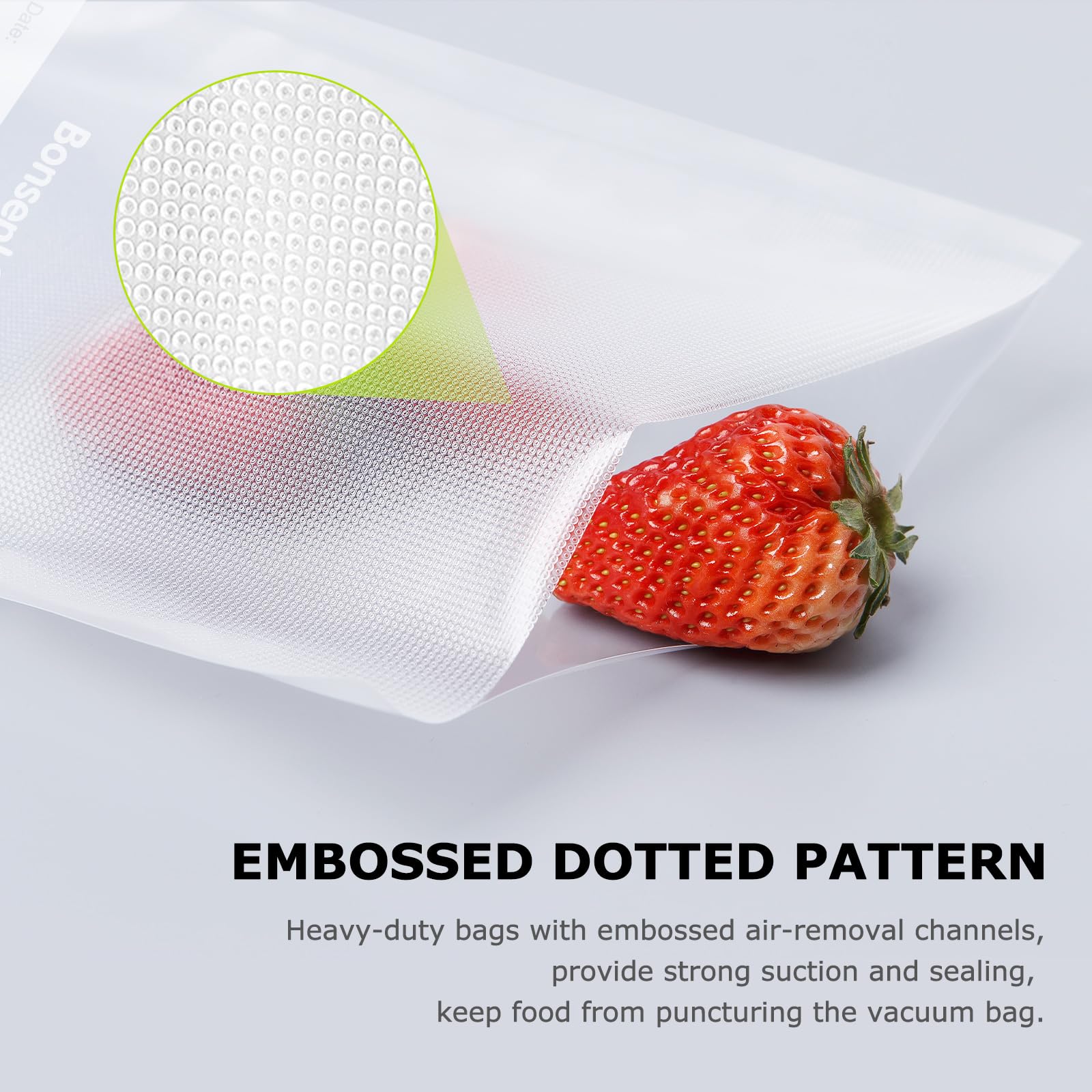 Bonsenkitchen sous vide-ready bags; safe up to 195°F for precise cooking.