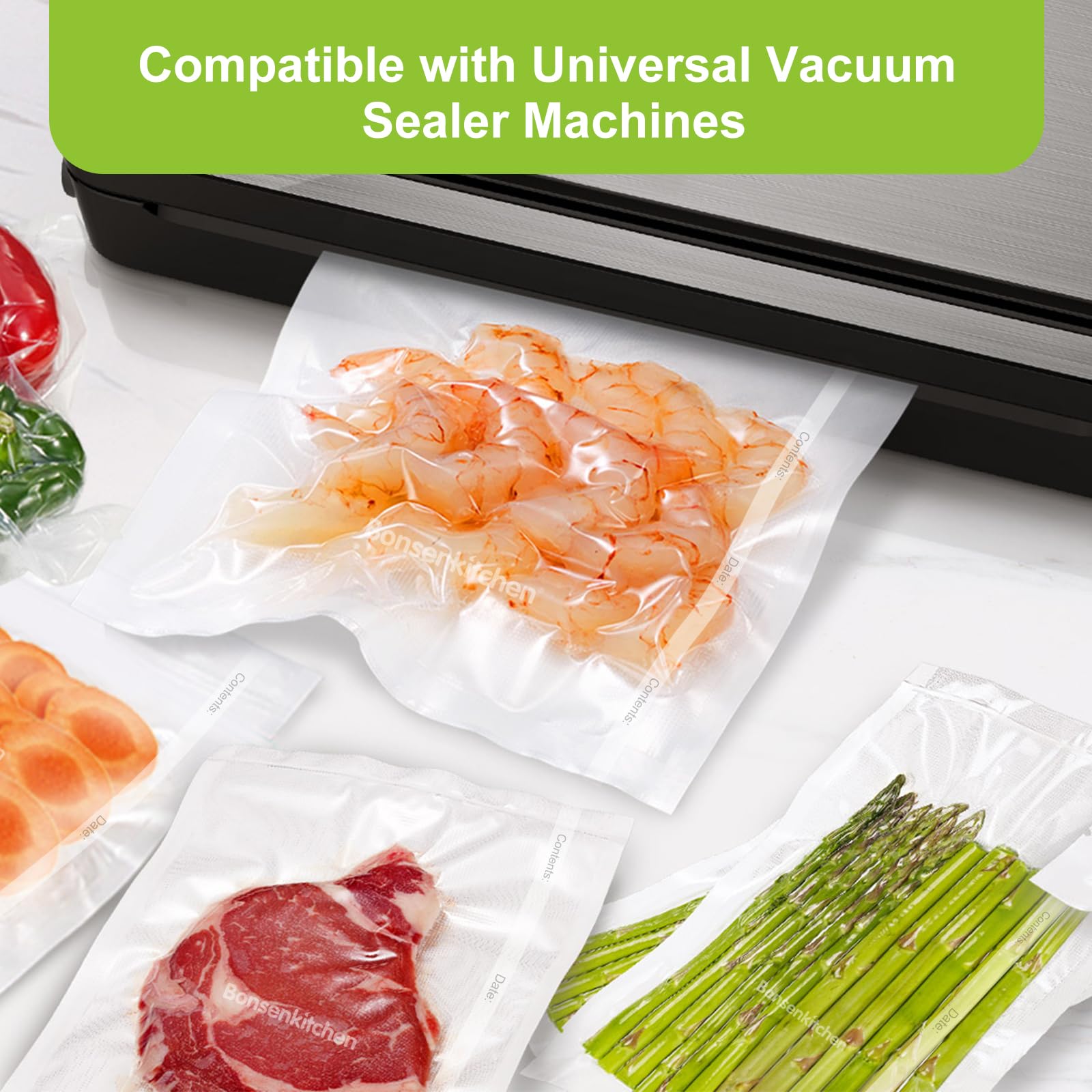 Sous vide ready bags withstand up to 230F for precise cooking.