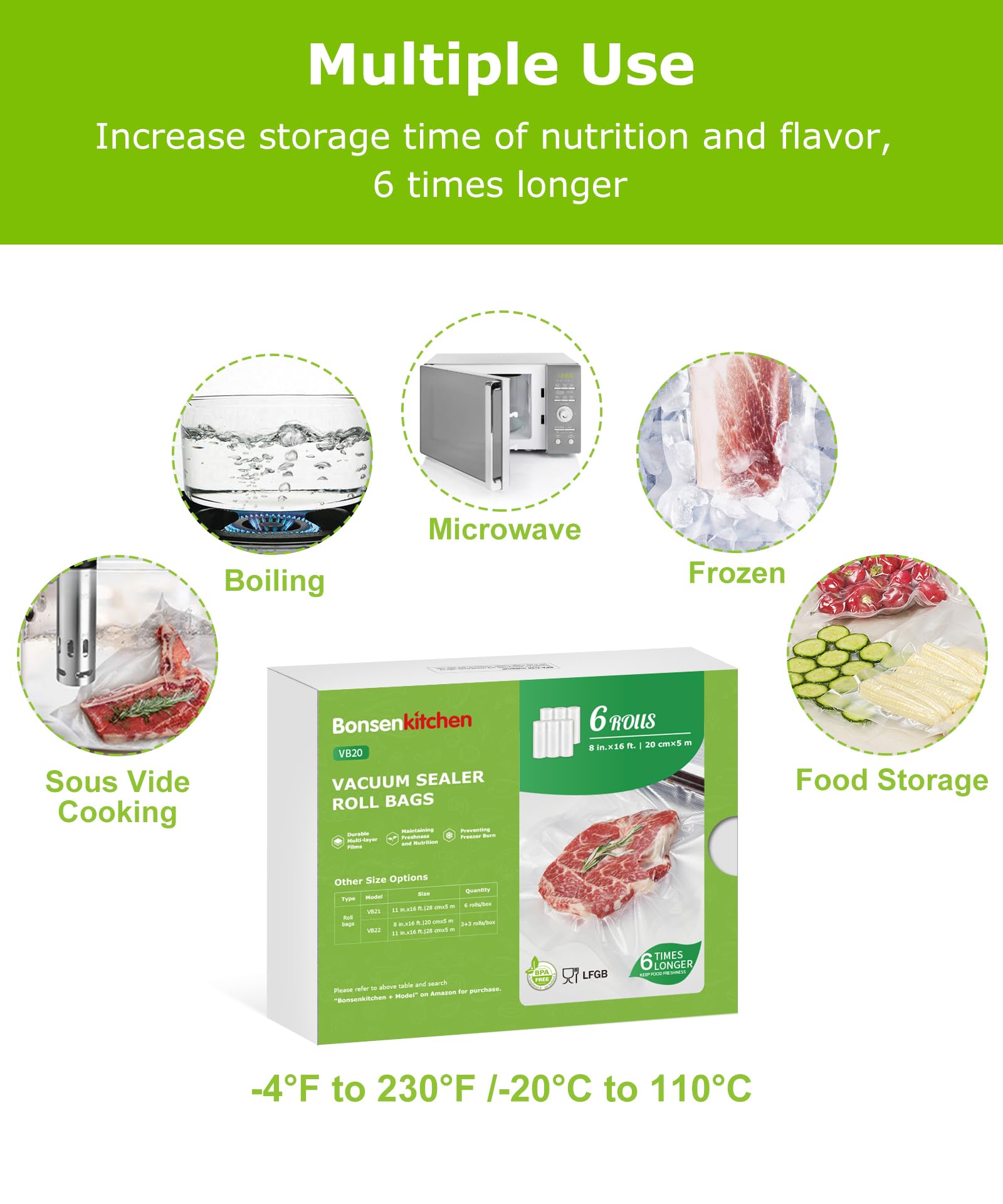 Bonsenkitchen temperature-range bags handle -20°C to 110°C safely
