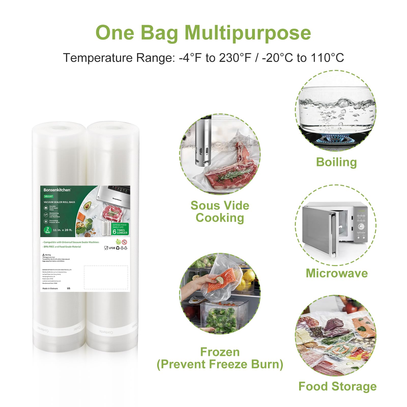 Bonsenkitchen textured bags with embossed channels ensure a stronger seal.