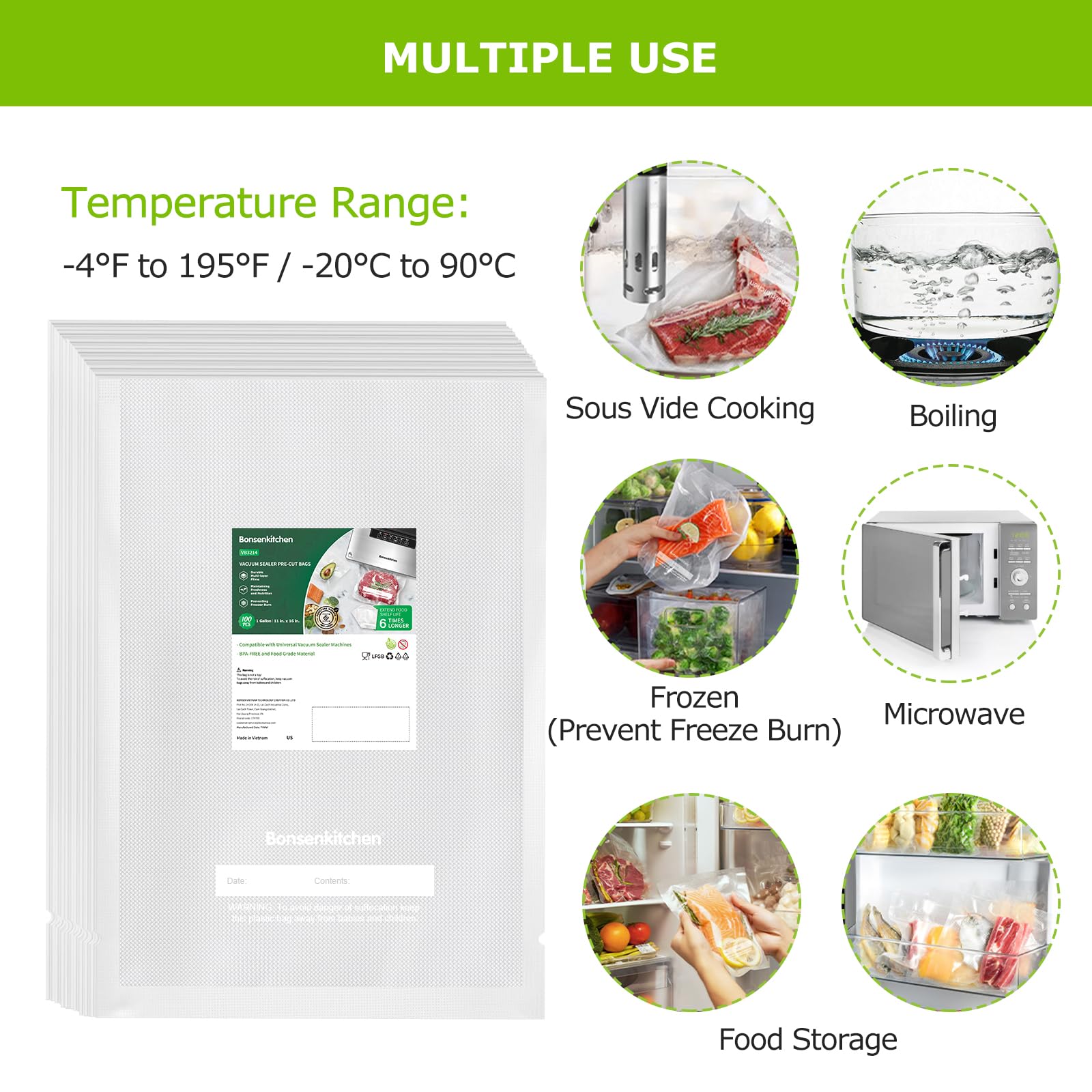 Bonsenkitchen universal-design bags fit major sealers for easy, reliable sealing