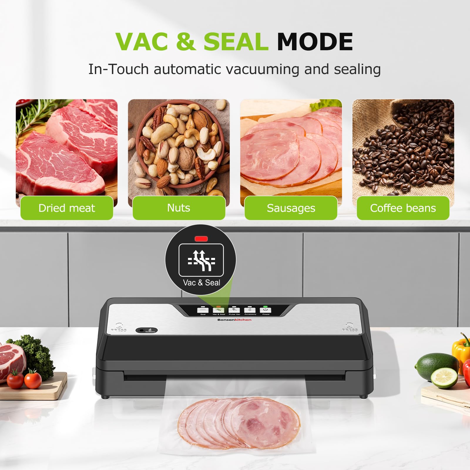 Bonsenkitchen sealer display highlighting four modes for versatile sealing.