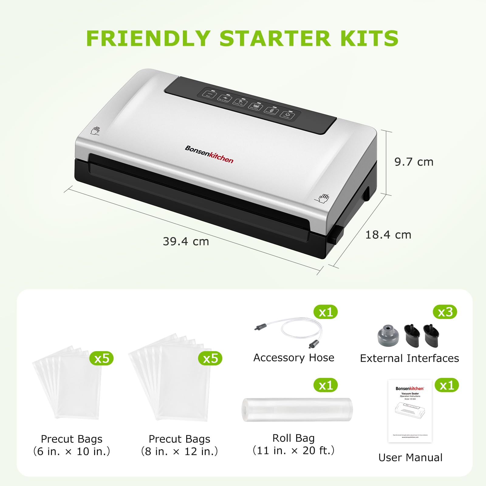 Bonsenkitchen vacuum sealer accessory port for jars and bottles.