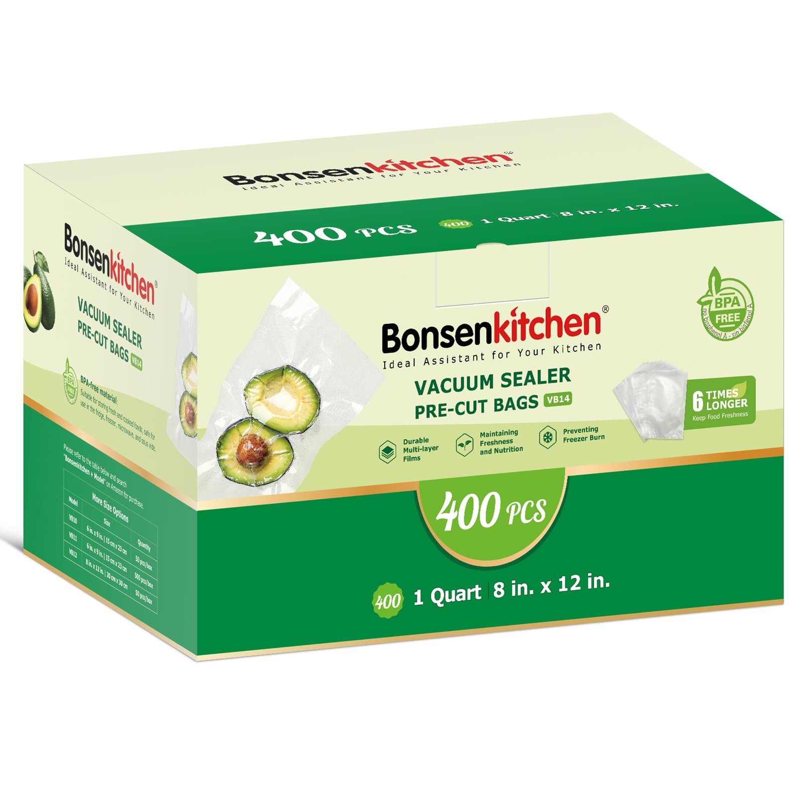 Bonsenkitchen vacuum sealer bag 8x12 shows strong freezer seal for long-term storage