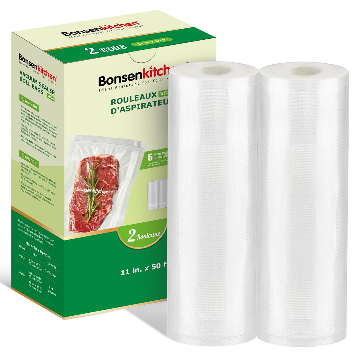 Bonsenkitchen vacuum sealer bags roll 11x50 ft for flexible portions