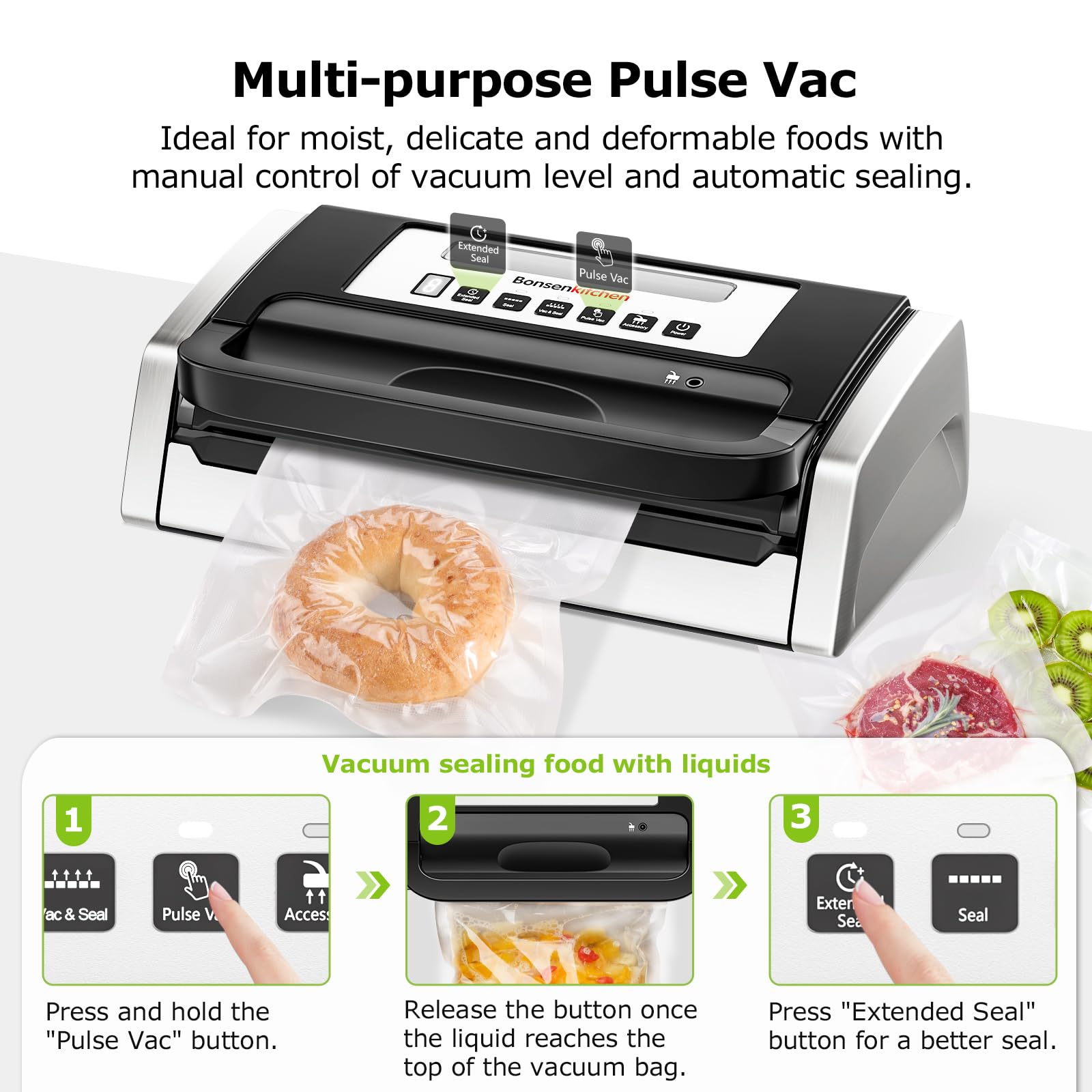 Bonsenkitchen vacuum sealer built-in cutter and bag storage in use