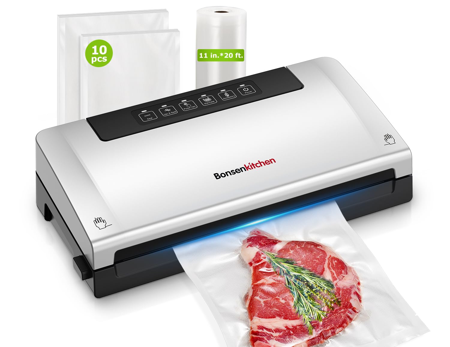 Bonsenkitchen vacuum sealer with built-in cutter for precise bag sizing and portions.