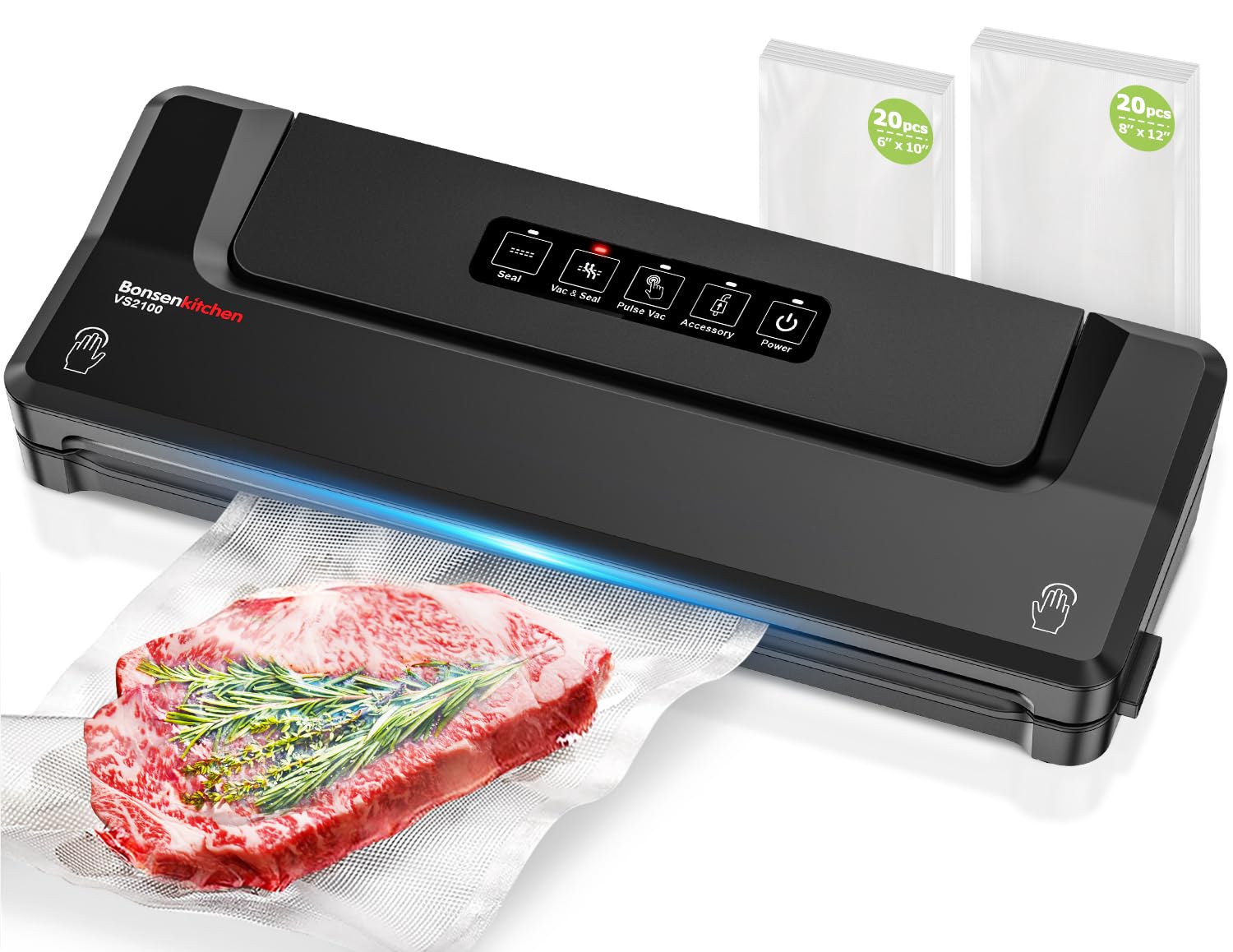 Bonsenkitchen vacuum sealer in compact design for easy storage and quick sealing.