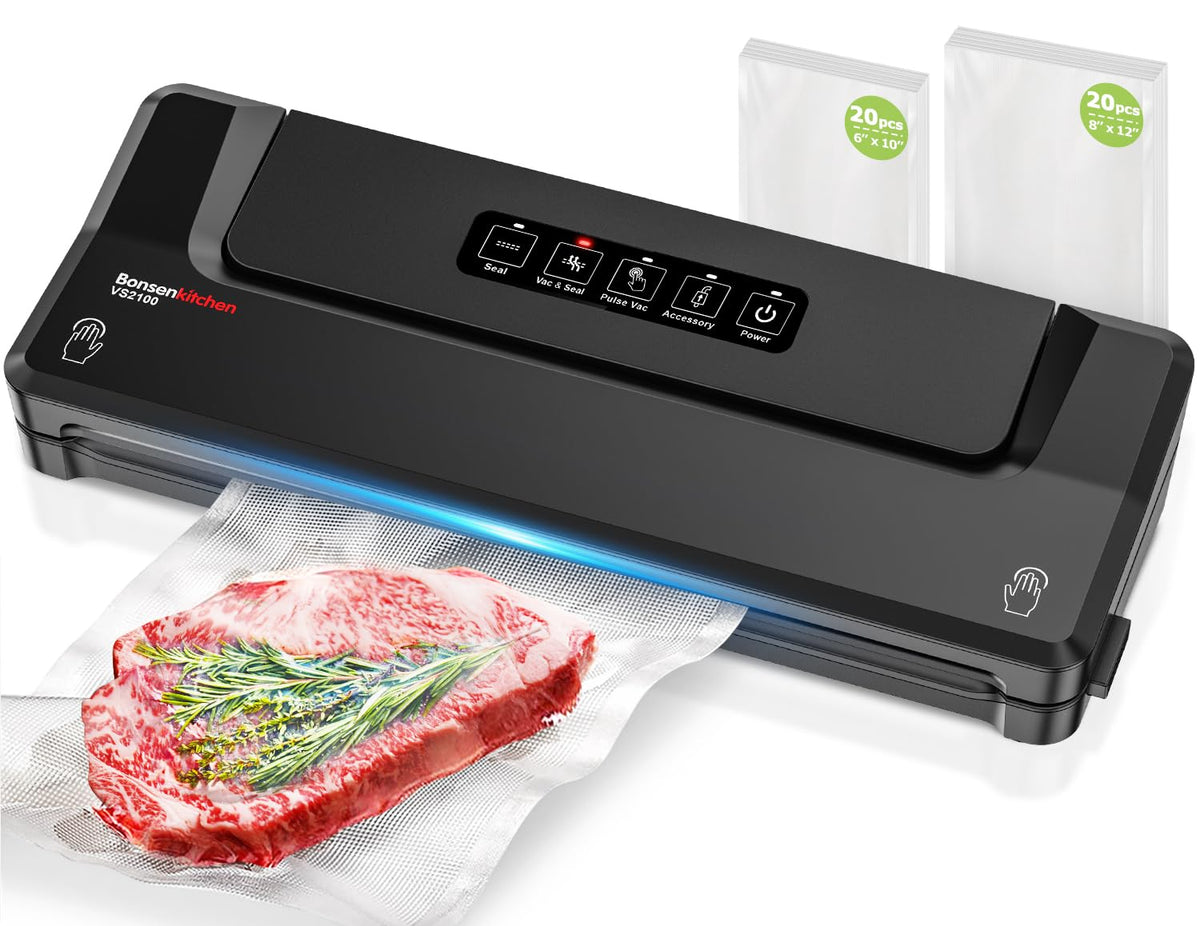 Bonsenkitchen vacuum sealer in compact design for easy storage and quick sealing.