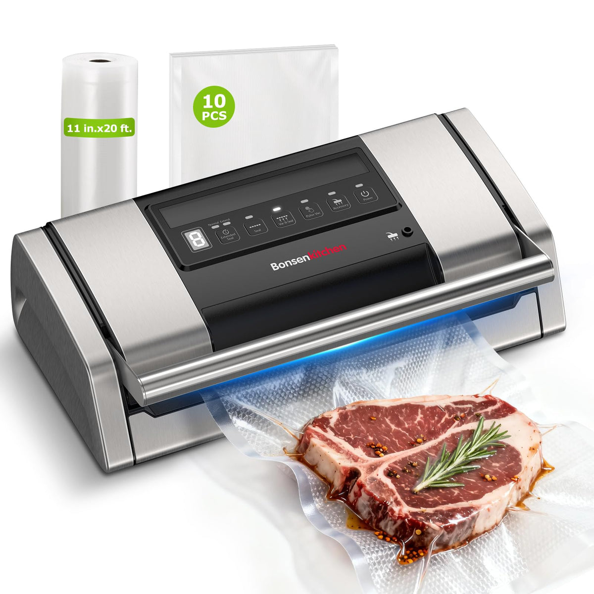 Bonsenkitchen vacuum sealer with digital display for precise meal prep