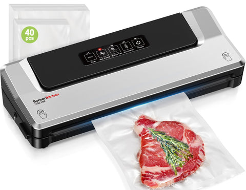 Bonsenkitchen vacuum sealer exterior in silver, compact design for easy kitchen storage.