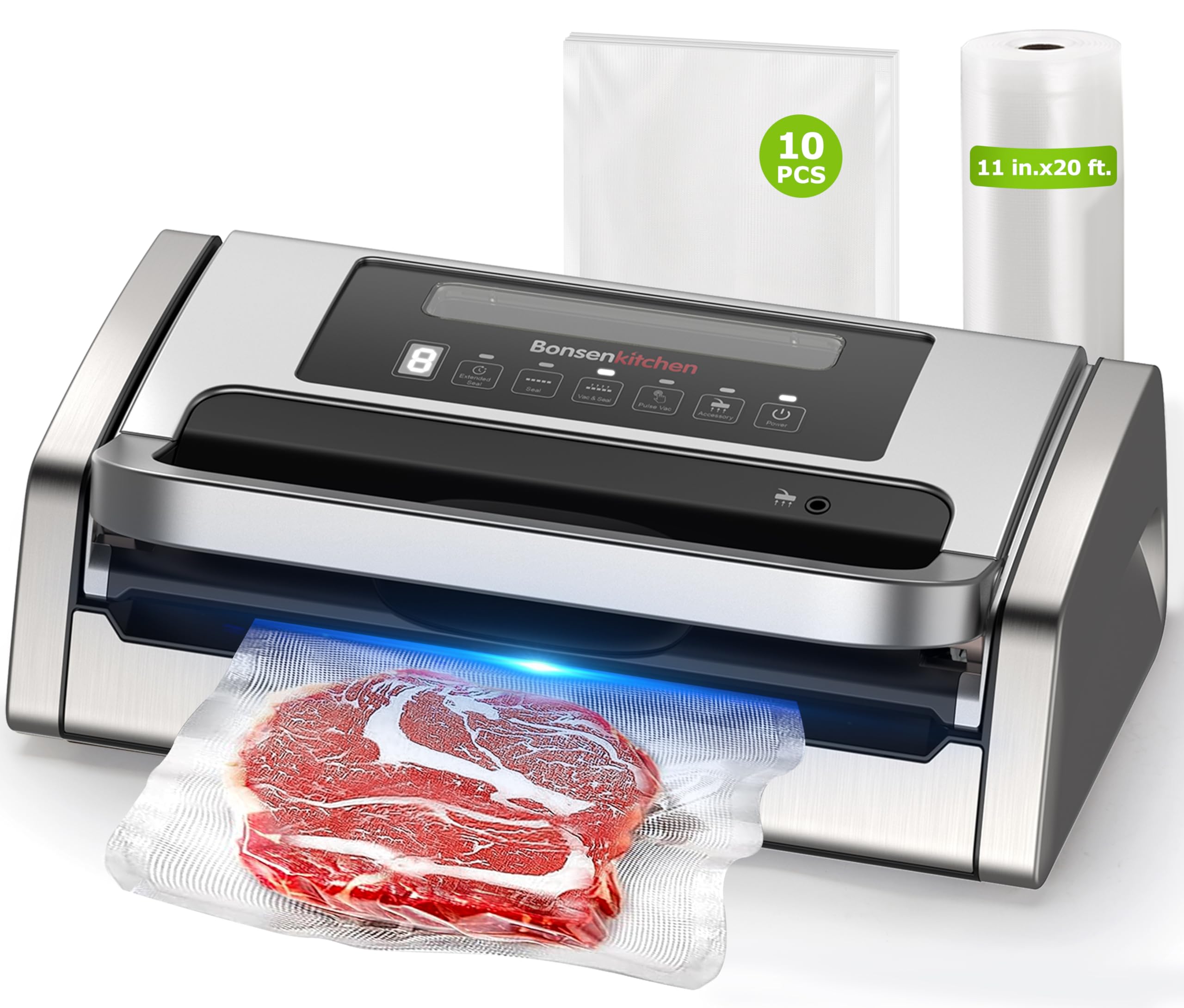 Bonsenkitchen vacuum sealer front view showing robust suction for fresh meals