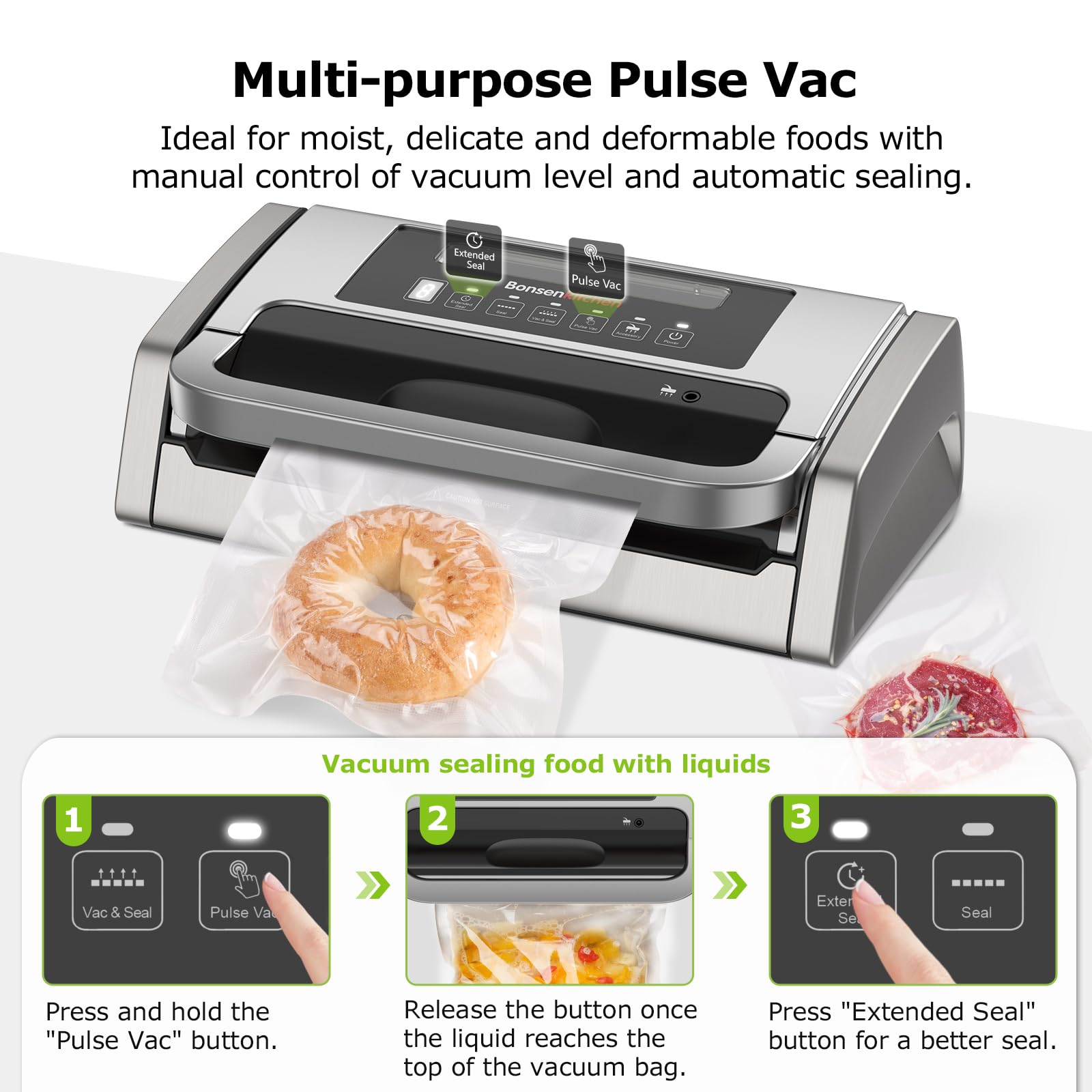 Bonsenkitchen vacuum sealer easy-lock handle for one-handed use