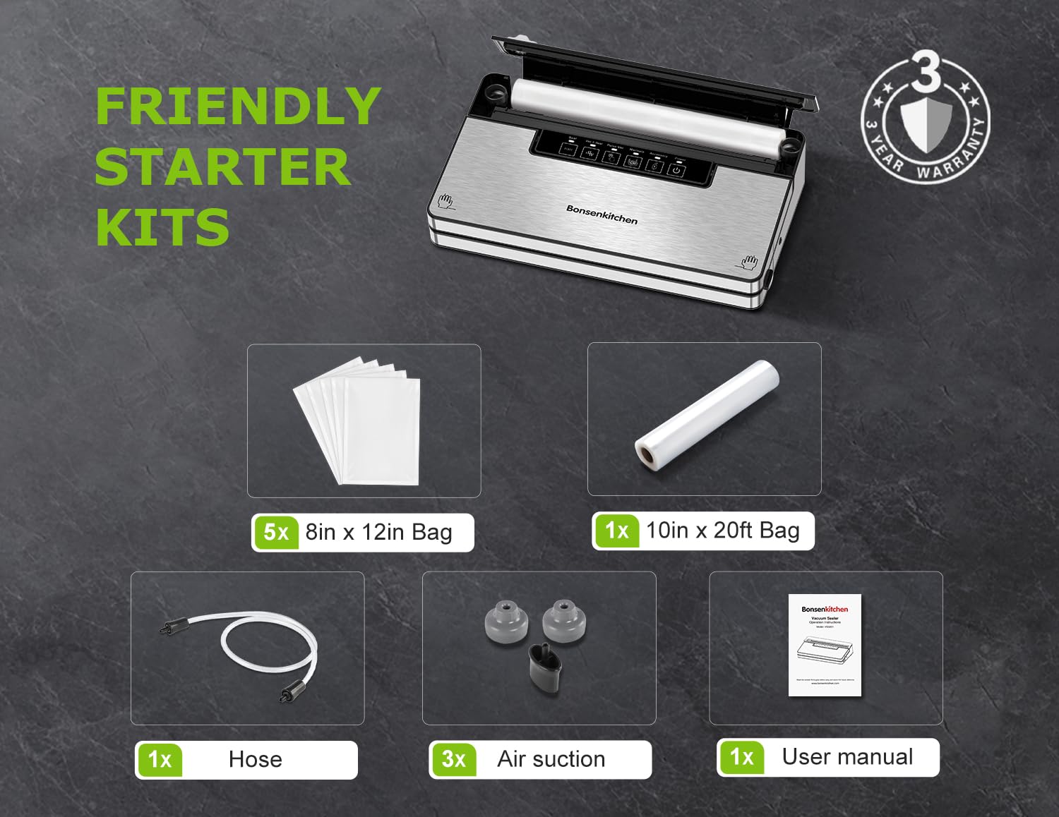 Bonsenkitchen included-bags-roll demonstrates a ready-to-use starter kit.