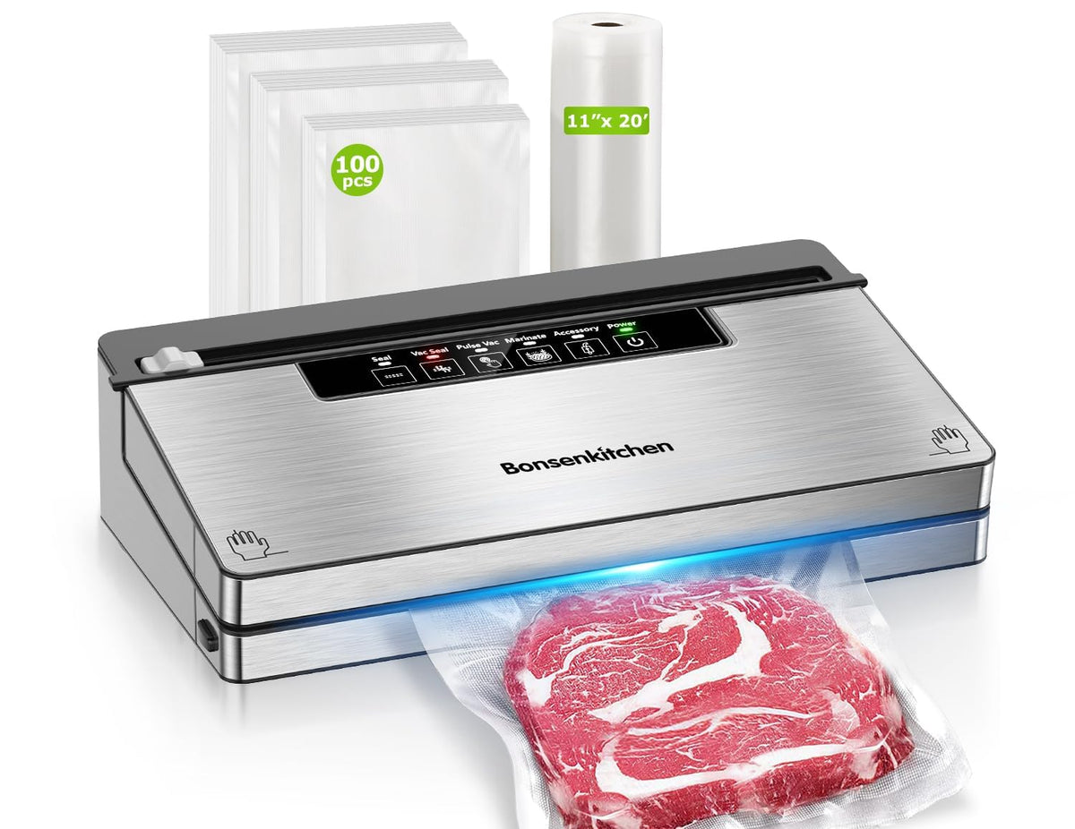 Bonsenkitchen vacuum sealer in action sealing bags quickly for meal prep