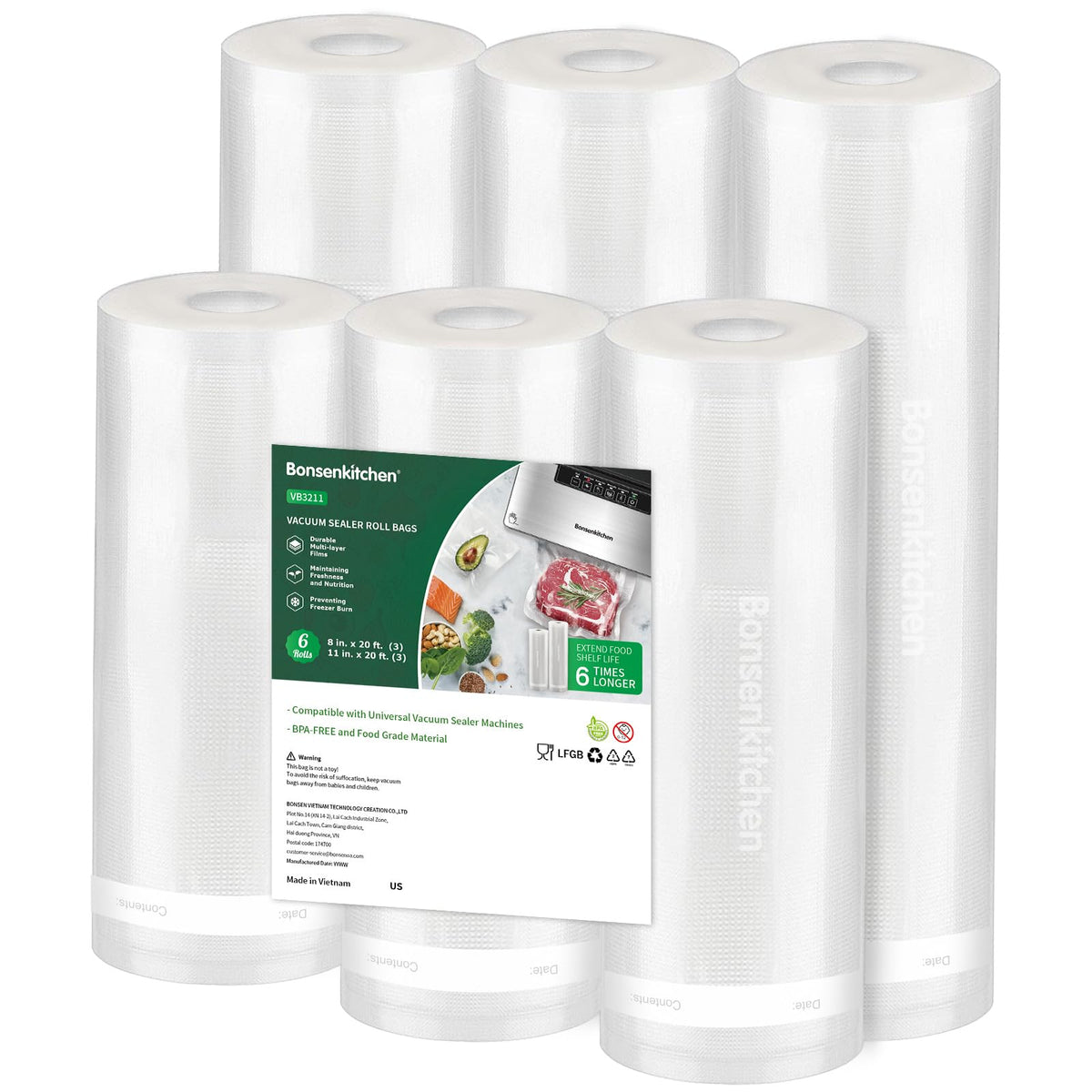 Bonsenkitchen vacuum sealer roll 11x20 ready for precise storage and fresher leftovers.