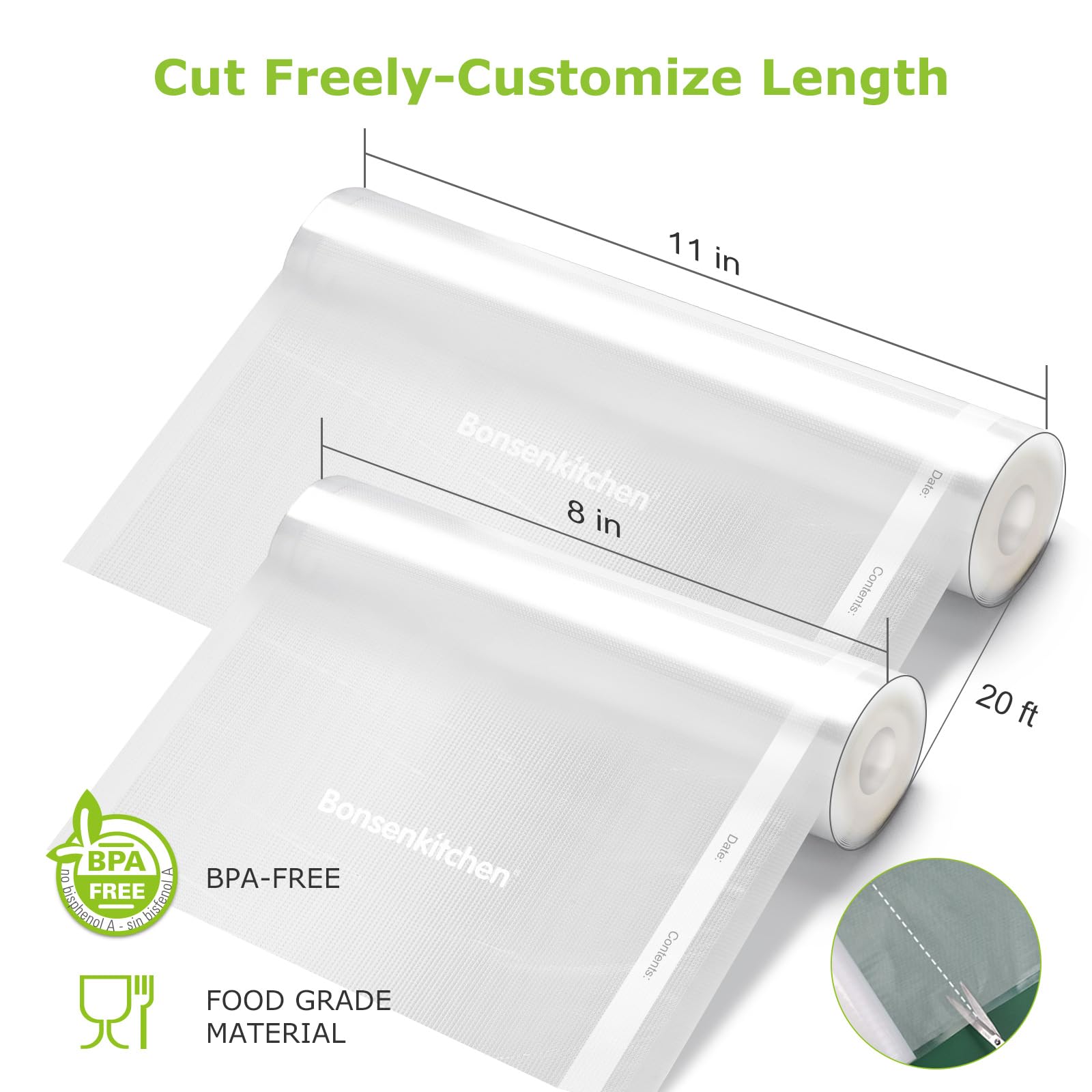 Bonsenkitchen vacuum sealer roll 8x20 ideal for portioning meals and freezing.