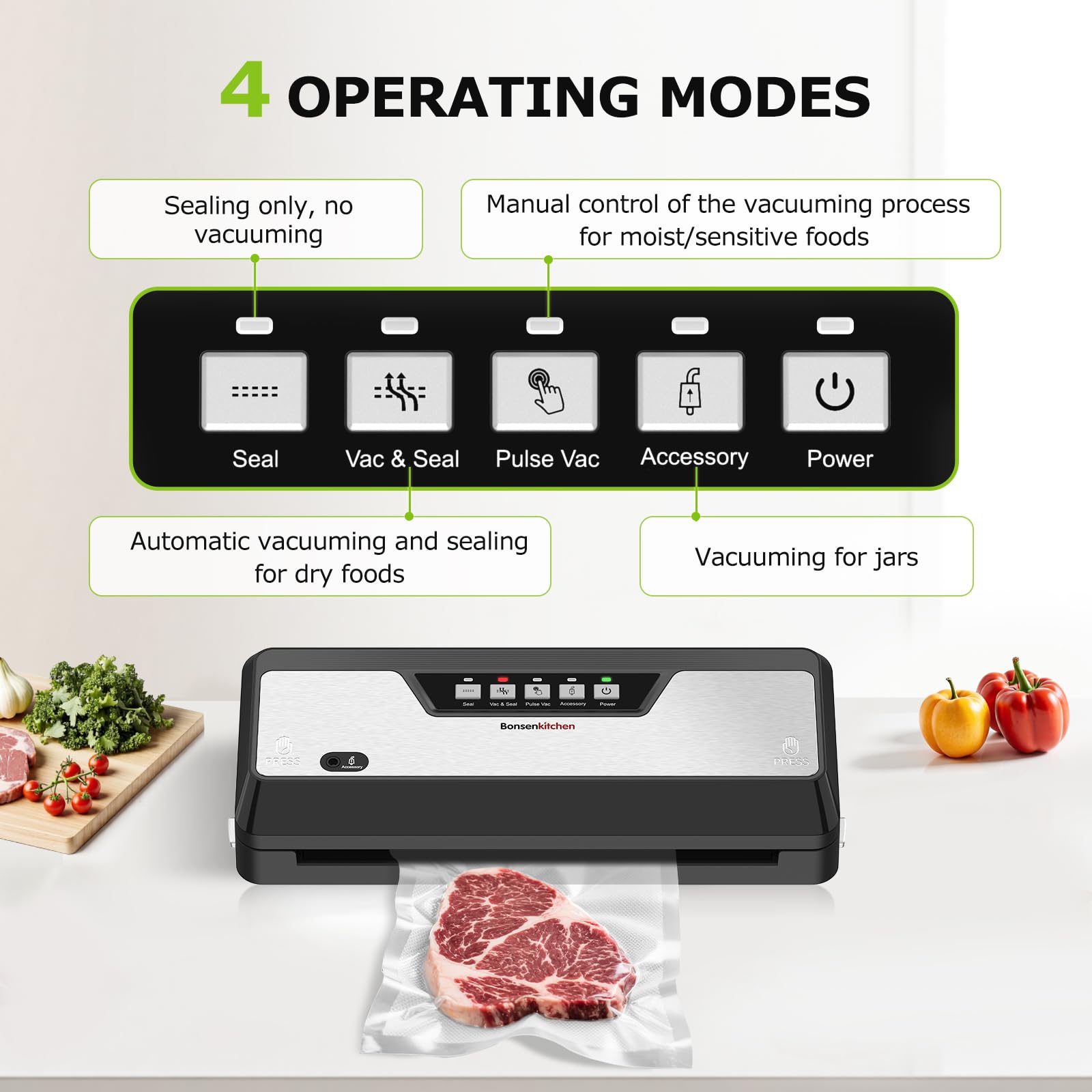 Bonsenkitchen sealer with roll storage drawer for organized meal prep.