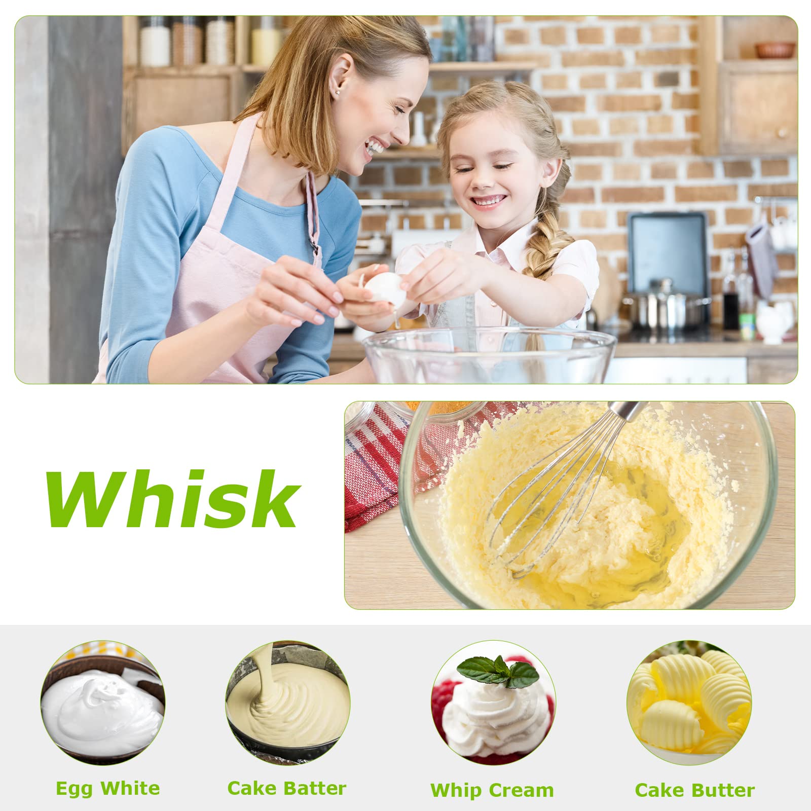 Bonsenkitchen whisk attachment ideal for whipping cream and batter.