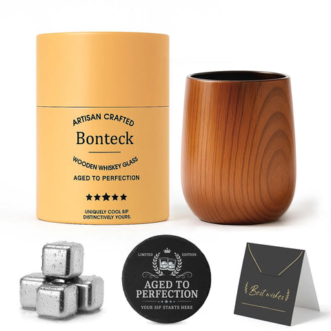 Bonteck large original wooden bourbon glass 16oz with sturdy, premium feel for relaxed sipping.
