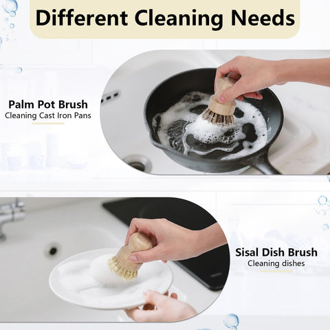BONUMVITA palm dish scrub brush with harder bristles for stubborn grease on cast iron