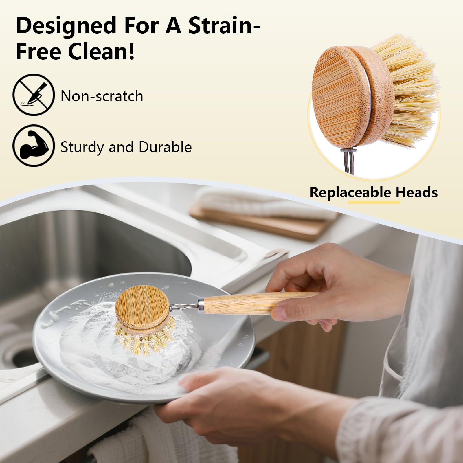 BONUMVITA sisal dish scrub brush with medium hardness for pans and vegetables