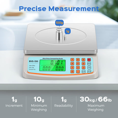 Bonvoisin scale with detachable stainless steel pan for easy cleaning.