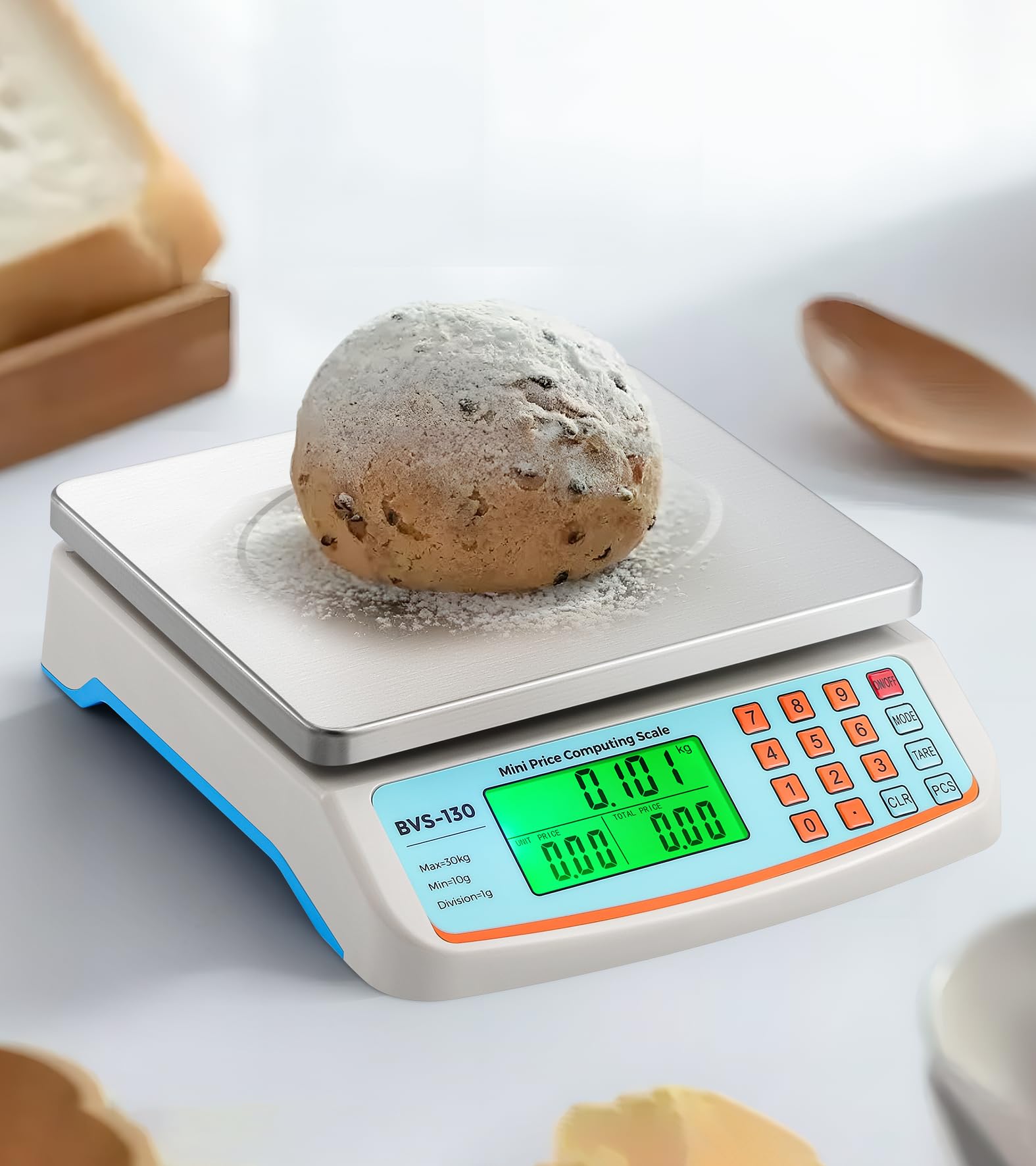 Bonvoisin scale tare function helps subtract container weight during weighing.