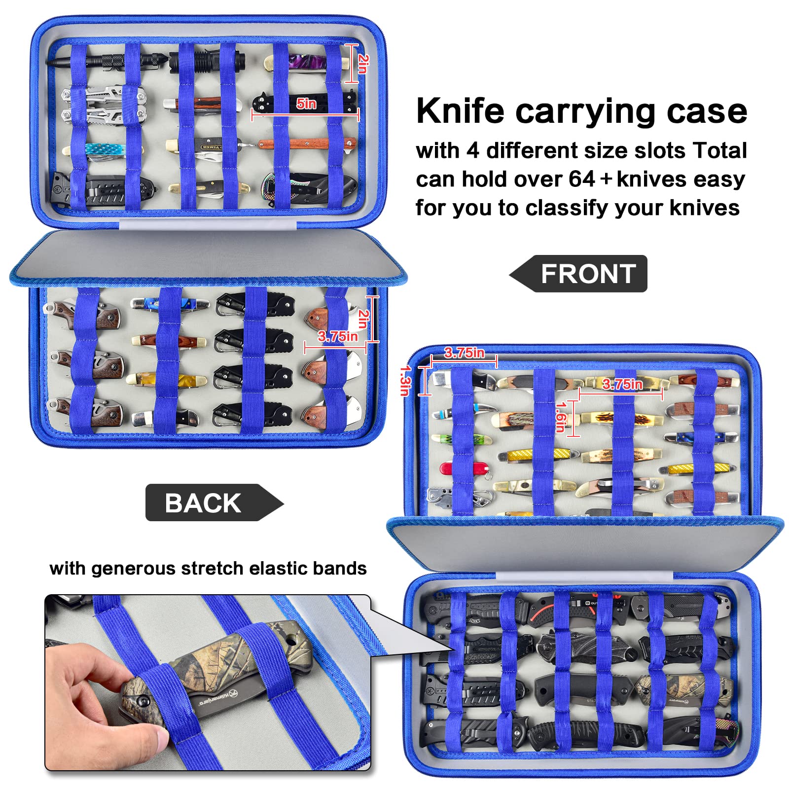 Boobowl knife display case blue interior offers easy access with clear slot layout