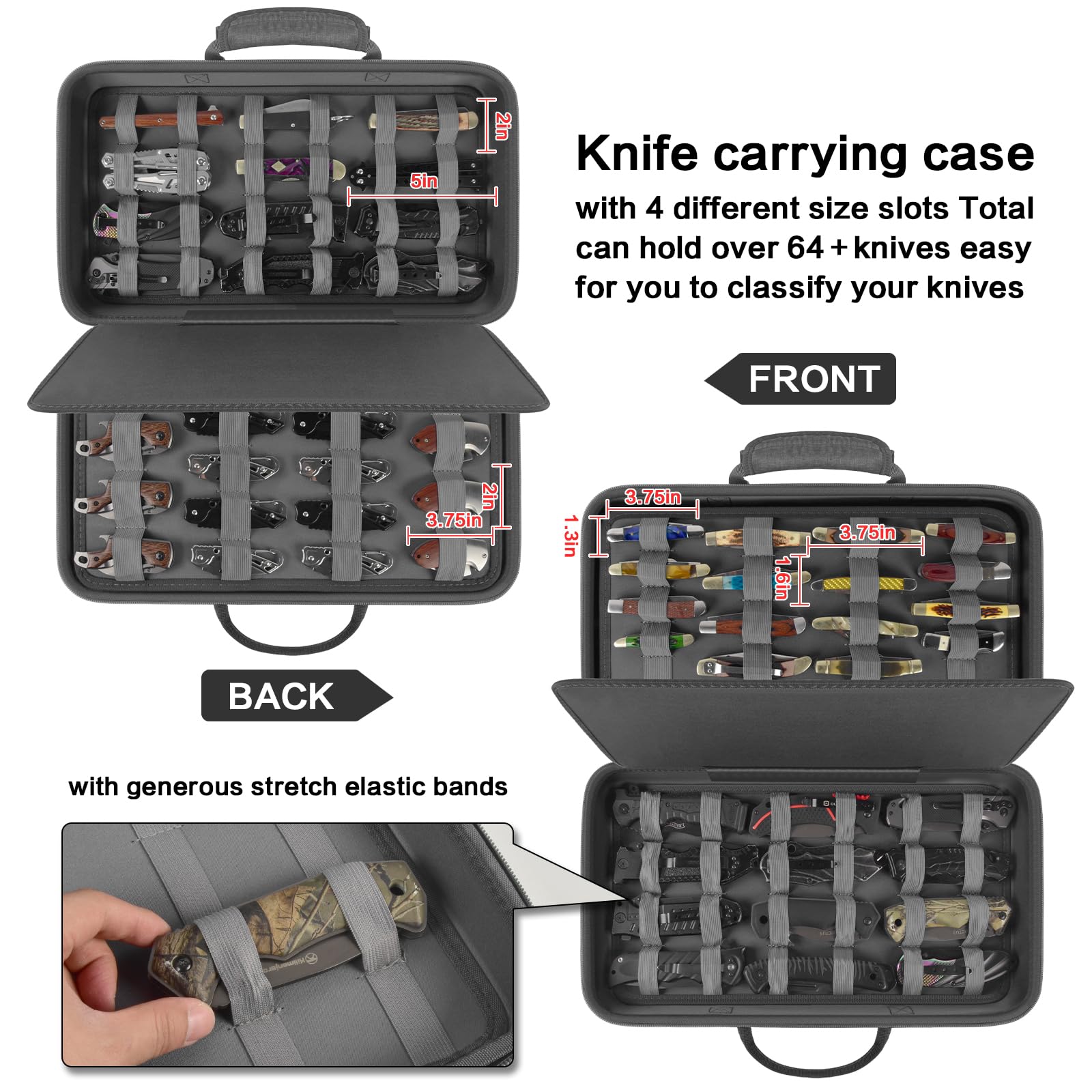 Boobowl knife display case interior slot variety keeps blades safely in place.