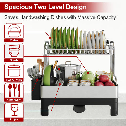 BOOSINY dish drainer with drainboard spout directs water to sink